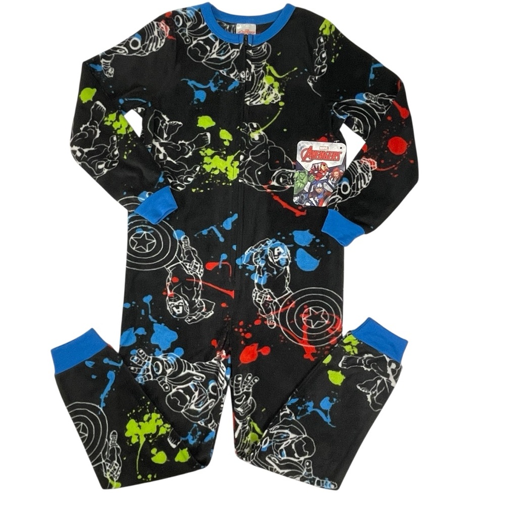 Marvel Avengers Kids Superhero One-Piece Fleece Footless Pajamas Size S (6) NWT